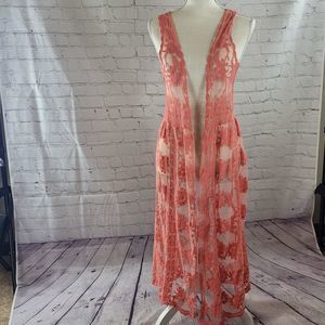 Woven Heart Orange Crochet Cover-up Maxi, sz M, Good Pre-owned Condition